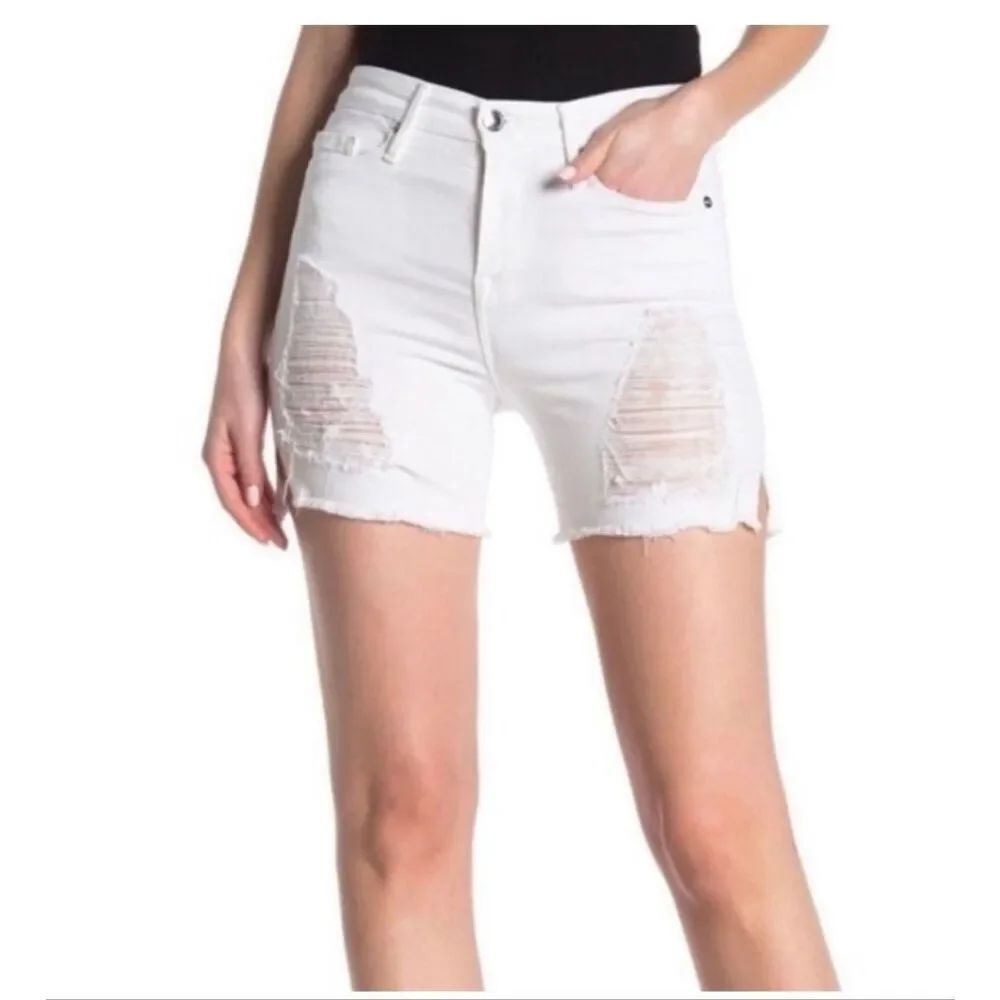 Good American NWT White Destroyed High Waist Denim Cut Off Shorts Size 16